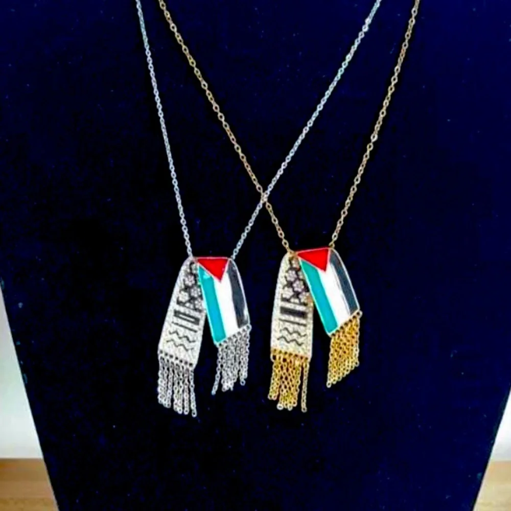 Palestine flag necklace, dangling Gaza jewelry, Palestinian flag necklace gift - Picture 1 of 2